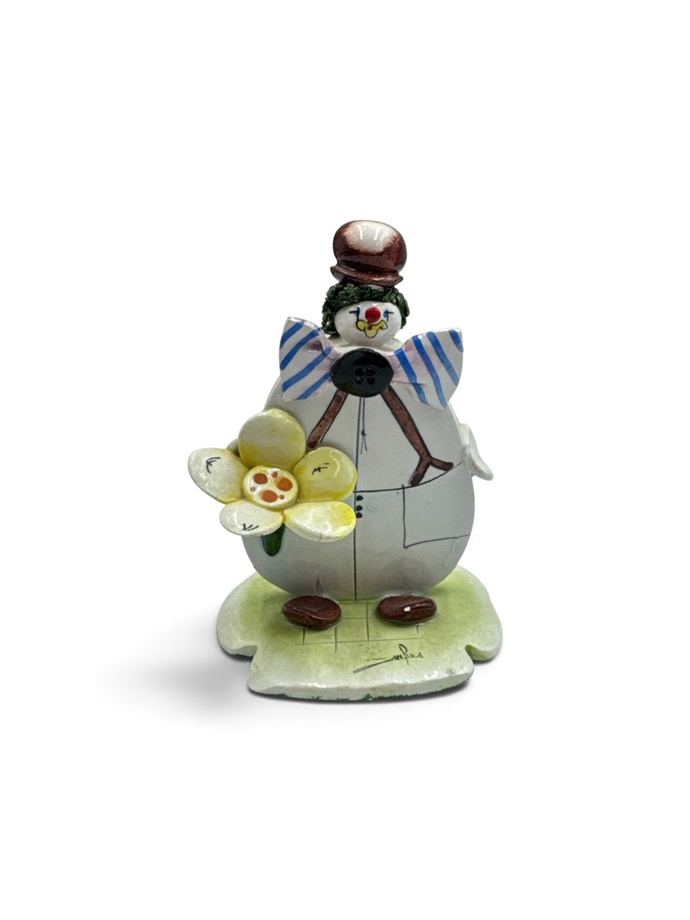 Vintage Lino Zampiva Pastelceramica Italian Art Pottery Clown Figurine Flower